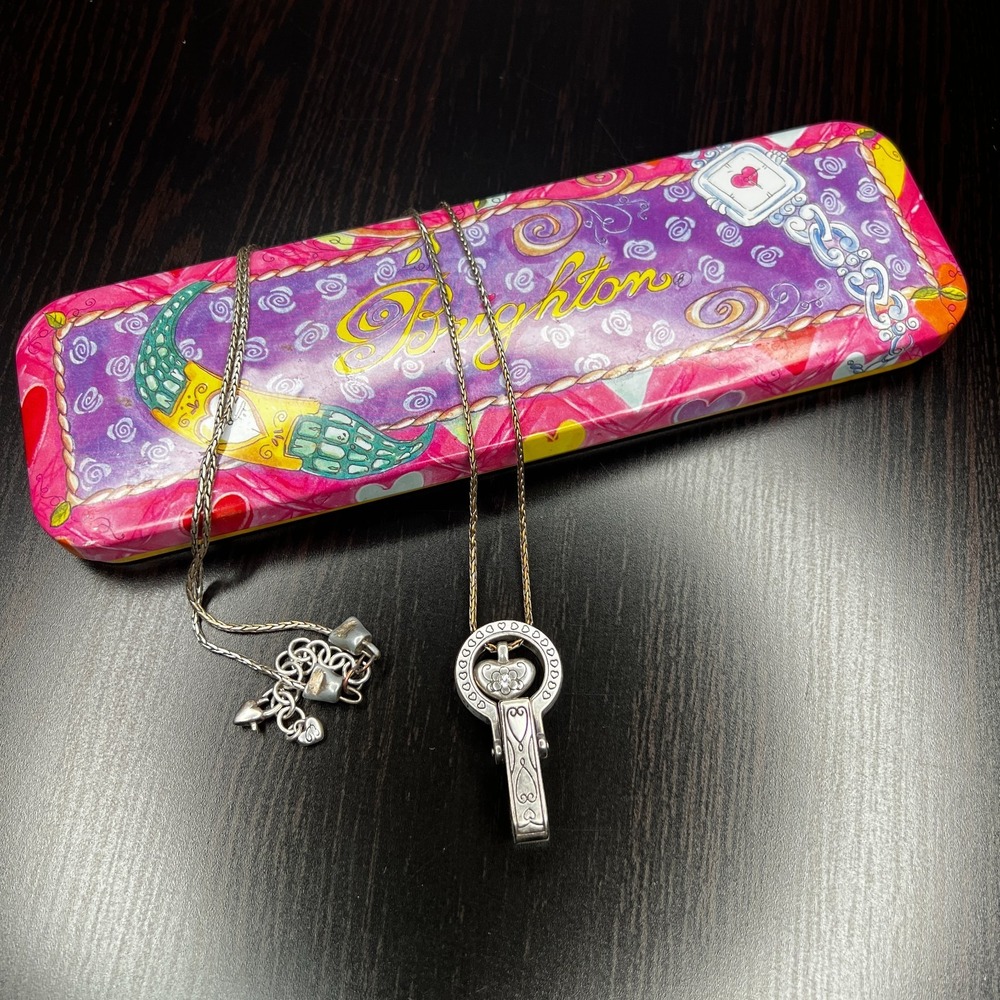 Brighton Silver Floating Heart Key Lanyard ID Badge Holder Box Etched Scrollwork